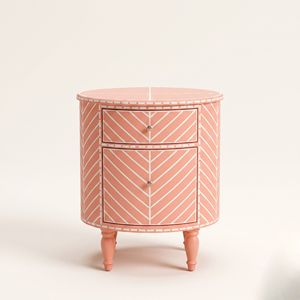 Table de chevet en os incrusté rose, meuble de salon et de chambre à coucher, provenance Inde - Product Image 1