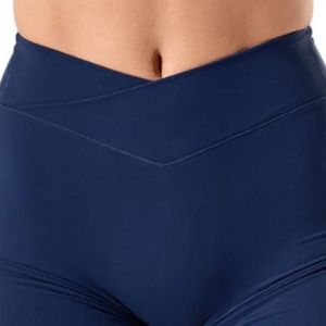 Womens <b>Navy</b> Blue <b>Wrap</b> High Shorts Stretch Compression Workout Running Yoga Gym Fitness Training Activewear Sports High Logo - Product Image 6