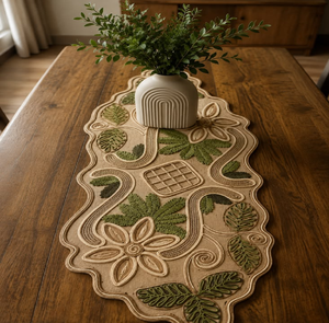 Gorgeous mustard gold intricate lace crochet floral medallion decorative handmade <b>table</b> <b>runner</b>, available at wholesale prices. - Product Image 2