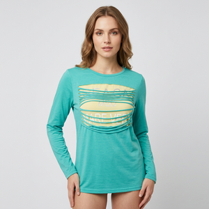 Women's <b>Green</b> Long Sleeve <b>Crop</b> <b>Top</b> Crew Neck Jersey T-Shirt With Letter Print Logo Casual Fit Spring Summer Wear 180 GSM Fabric - Product Image 2