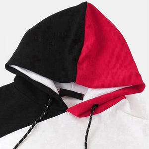 Sweat-shirt à capuche colorblock pour homme, en molleton, avec empiècements diagonaux, noir, blanc, rouge, bleu contrastant, style streetwear, personnalisable, vente en gros - Product Image 2