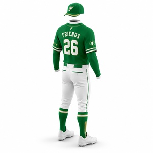 <b>Baseball</b> Uniform Set Green White Full Sleeve Moisture Wicking Men's Team Jersey Pants With Embroidery Logo - Product Image 3