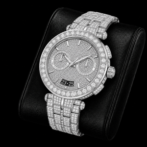 Montre chronographe en argent sertie de pierres, avec double affichage de la date, bracelet de luxe pour homme, montre-bracelet tendance - Product Image 3