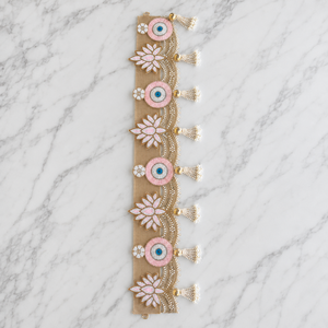 Handmade Jute Evil Eye Beaded Door Toran Pink Lotus Pearl Tassel Wall Hanging <b>Wedding</b> Home Decor Decorative Trim - Product Image 3
