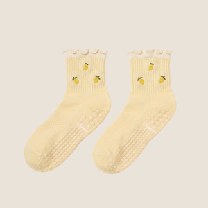 Custom Logo Yellow <b>Grip</b> <b>Socks</b> Non Slip Pilates Yoga Barre <b>Socks</b> Cute Ruffle Cotton Crew <b>Socks</b> for Women OEM ODM Factory - Product Image 3