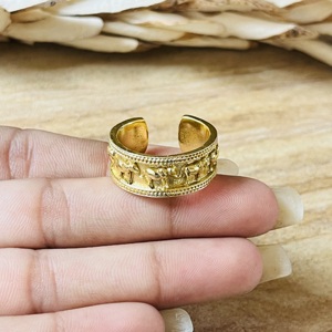 Luxury Design <b>Elephant</b> Ring Tribal Brass Band For Women 18k Gold Plated Boho Animal Wide Open Band Ring For Wholesale/OEM/ODM - Product Image 2
