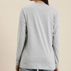 T-shirt à manches longues pour femme, gris, col rond, 100% coton jersey, coupe ajustée, décontracté, couleur unie, manches longues, séchage rapide - Product Image 3