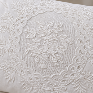 Classic White Floral Embroidered Pillow <b>Cover</b> - Vintage Linen Decorative <b>Throw</b> Pillow Case for <b>Sofa</b> Bed Living Room Decor - Product Image 3