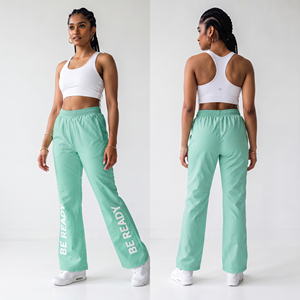 OEM Custom Printed Women Nylon Pants Elastic Waist Flare Leg <b>Windbreaker</b> Pants Hiking <b>Camping</b> Rainproof Trouser Ladies - Product Image 4