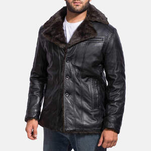 Veste de moto en cuir véritable pour homme avec doublure en fourrure, fermeture éclair, coupe classique, coupe-vent pour l'hiver, style motard - Product Image 4