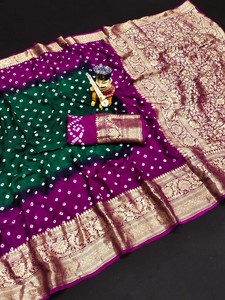 Maroon And Mustard Silk <b>Saree</b> With Zari Border Traditional Indian Wedding Wear <b>For</b> <b>Women</b> - Product Image 2