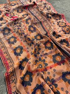 Cotton <b>Kantha</b> Vintage Block Printed Reversible <b>Quilt</b> – Handmade Indian Boho Bedspread, Traditional Floral Printed Throw Blanket - Product Image 5