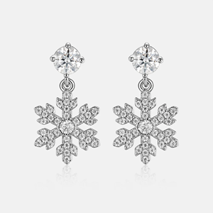 Boucles d'oreilles créoles plaquées argent pour enfants, boucles d'oreilles pendantes flocon de neige, clous d'oreilles en argent 925 plaqué rhodium avec strass en cristal pour femmes - Product Image 2