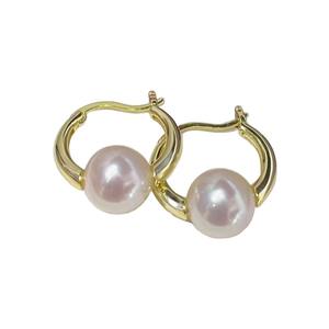 Boucles d'oreilles en or 14 carats en forme de S incurvées avec perles d'eau douce naturelles de 7 à 8 mm, accessoires simples et élégants - Product Image 5