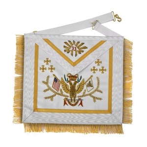Tablier en cuir du 33e Degré du Rite Écossais, broderie main Ailes en levant, drapeaux de tous les pays, haute qualité, pour usage en cathédrale - Product Image 1