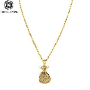 Charm_Jewells Colgante de Bolsa de Dinero Hip Hop con Moissanita y Perla de Agua Dulce, Plata 925, Bañado en Oro 22K, Micro Pavé, Certificado IGI, Unisex - Product Image 2