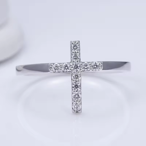 <b>Cross</b> Diamond <b>Ring</b> Round Brilliant Cut Lab Diamonds Religious Style Unisex Jewelry - Product Image 4