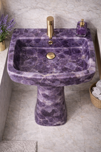 Lavabo de Pedestal de Mármol Amatista Púrpura Natural de Lujo, Lavabo de Piedra Independiente para Proyectos de Villas y Hoteles - Product Image 2
