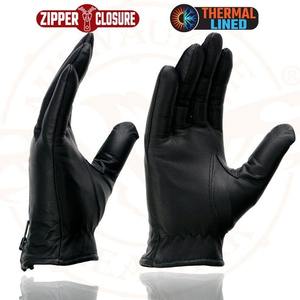 Gants en cuir noir de qualité supérieure, doublés thermiquement, avec fermeture éclair, chauds et isolés pour l'hiver, pour moto et conduite - Product Image 6