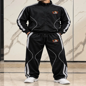 Ensemble de survêtement noir à capuche pour homme, grande taille, décontracté, avec logo imprimé, pantalon et sweat-shirt pleine longueur, couleur unie, tenue de jogging - Product Image 6