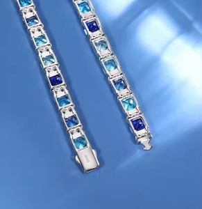 Cadena de Eslabones de Tenis Personalizada con Piedras Azules de Moissanita, Joyería Moderna de Hip Hop para Hombre, Regalo de Boda - Product Image 2