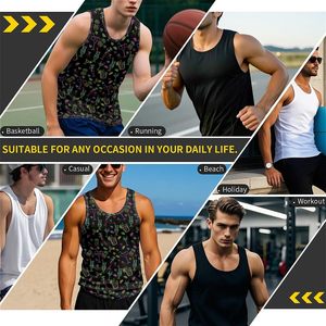 Débardeur noir pour homme imprimé par sublimation, motif néon cocktail, imprimé intégral, style tropical - Product Image 5