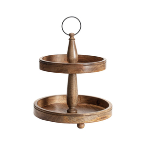 Minimalist <b>cake</b> <b>stand</b> Round Wooden Two-Tier <b>Cake</b> <b>Stand</b> with Silver Rabbit Decorative Top Tier - Product Image 3