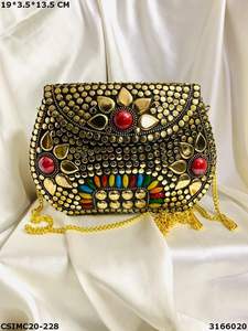 Antique Handmade Women Bridal Ladies Metal Clutch Slings <b>Bag</b> Shape Ethnic Mosaic Golden <b>Silver</b> <b>Bags</b> From India - Product Image 2