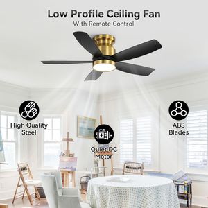 42-Inch <b>Flush</b> <b>Mount</b> <b>LED</b> <b>Ceiling</b> Fans with 22W <b>LED</b> <b>Light</b> and Remote Control 5 ABS Blades for Bedroom Patio - Product Image 4