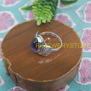 Natural Amethyst Gemstone <b>Ring</b> 925 Sterling Silver Handmade Vintage Leaf Design Boho <b>Statement</b> Jewelry Gift for Women Her Men - Product Image 5