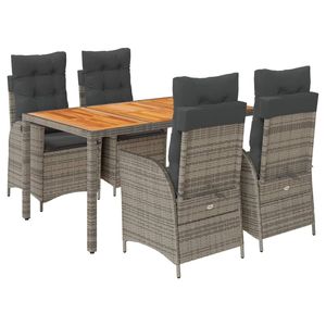 Ensemble de salle à manger de jardin en rotin gris 4 places, résistant aux intempéries, mobilier d'extérieur de style contemporain avec plateau en bois massif - Product Image 2