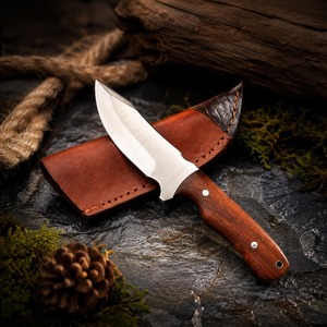 Couteau de chasse et de camping artisanal de qualité industrielle, lame en acier inoxydable, manche en bois, couteau fixe de survie en plein air, 8 pouces - Product Image 6