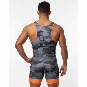 Maillot de lutte unisexe ajusté dégradé bordeaux et or, extensible, avec logo imprimé par décharge sur le devant, en nylon anti-humidité, pour adulte, combat - Product Image 3