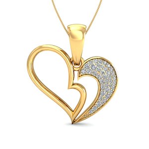 Yellow Gold Diamond Heart Pendant With Pavé Set Diamonds Romantic Style For Women's Everyday Wear - Product Image 1
