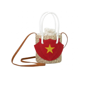 Bolso de paja natural tejido a mano con asa transparente y diseño de bandera, bolso de hombro cruzado de verano para mujer de Vietnam - Product Image 3