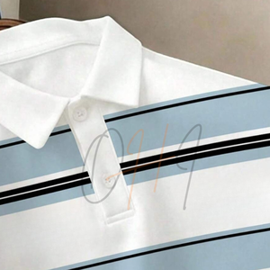 Camisa de Golf Personalizada para Hombre, Manga Corta, Casual, 100% Algodón, Verano, Transpirable, Corte Ajustado, Azul y Blanco - Product Image 3