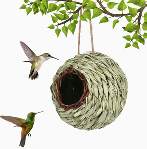 Mangeoire à oiseaux en herbe naturelle, nichoir suspendu tressé pour jardin et cour, décoration pour observation des oiseaux - Product Image 2