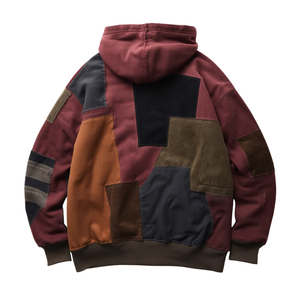 Sweat à capuche de luxe pour homme, coupe oversize, en coton épais, avec appliqué en tissu chenille en relief, patchwork en sergé et design en polaire premium - Product Image 4