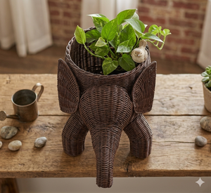 Panier de rangement en rotin fait main en forme d'éléphant, écologique, en osier, organisateur de jouets, décoration pour la maison, pot de fleurs ou de fruits - Product Image 3