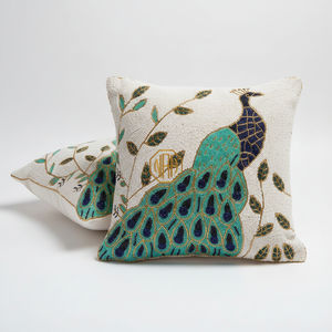 Housse de coussin brodée à la main avec perles, taie d'oreiller décorative en tissu polyester, fermeture éclair moderne, pour canapé et salon - Product Image 3