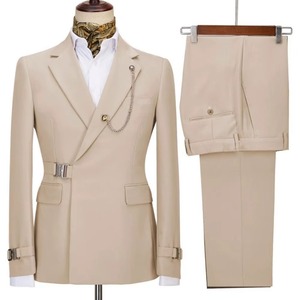 Costumes d'affaires ajustés Bearfit pour hommes, 2 pièces, blazers à col cranté, smokings, simple boutonnage, fermeture éclair formelle, devant en tissu peigné - Product Image 3