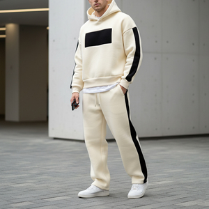 Survêtement pour homme personnalisé, 100% coton, à capuche, manches longues, couleur unie, coupe ample décontractée, avec impression de logo sur le devant, fermeture à cordon - Product Image 5