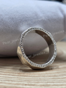 Geometric Eternity <b>Band</b> <b>Ring</b> 925 <b>Silver</b> Pave Set VVS Moissanite Diamond Minimalist Unisex Men Everyday Jewelry Gift Wedding <b>Ring</b> - Product Image 4