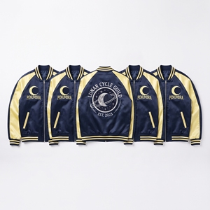 Custom Apparel Brand Supplier <b>Purple</b> Gold Satin <b>Varsity</b> <b>Jacket</b> Snap Button Embroidered Gargoyle Back Emblem Coat - Product Image 2