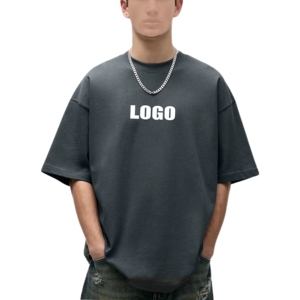 T-shirt décontracté pour homme en coton noir à manches courtes, coupe classique, col rond, style streetwear, tricoté, anti-plis, 180g, avec logo imprimé sur le devant - Product Image 1