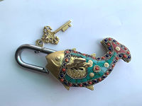 Cadenas en laiton plaqué, motif poisson d'art populaire, avec clé, design métallique vintage, logo personnalisé, haute qualité pour la décoration intérieure et les cadeaux