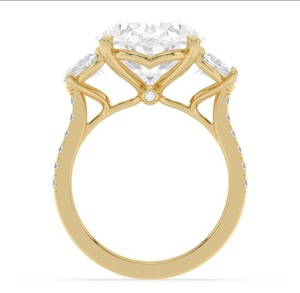 Anillo de compromiso de tres piedras con diamante cultivado en laboratorio de corte ovalado de 11.35 CTW y laterales de media luna en oro rosa de 10K - Product Image 6