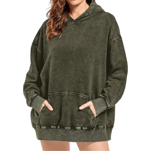 Sudaderas con Capucha de Moda con Lavado Ácido para Mujer, de Algodón, Manga Larga, con Cordón, Tallas Grandes, Lisas, Ropa de Invierno, MOQ Bajo - Product Image 4
