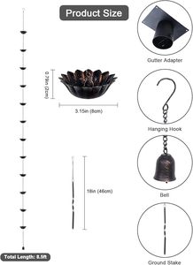 Best Selling Metal Rain Chain For Modern Farmhouse Gutters With Decorative <b>Copper</b> <b>Cups</b> And Weather Resistant Outdoor Finish - Product Image 4