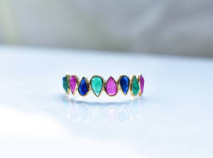 Anillo de Rubí, Zafiro y Esmeralda Natural en Forma de Lágrima Tricolor Majesty - Product Image 3